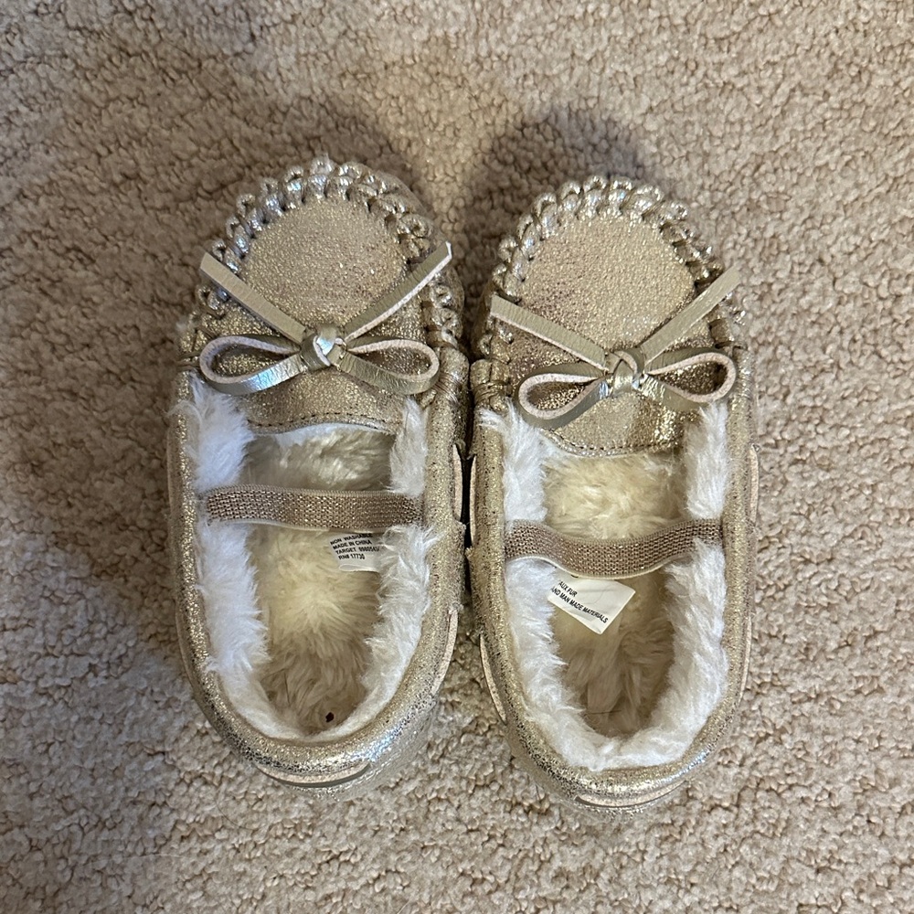 Cozy Gold Kids Moccasins